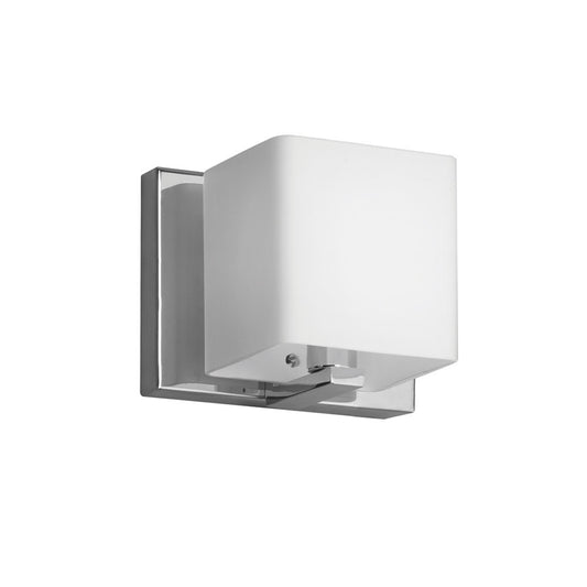 Dainolite Verona 1-Light Wall Sconce | Modern Polished Chrome and White Opal Glass | Bathroom & Hallway Accent | 5 x 5 x 5 in | Model V1233-1W-PC