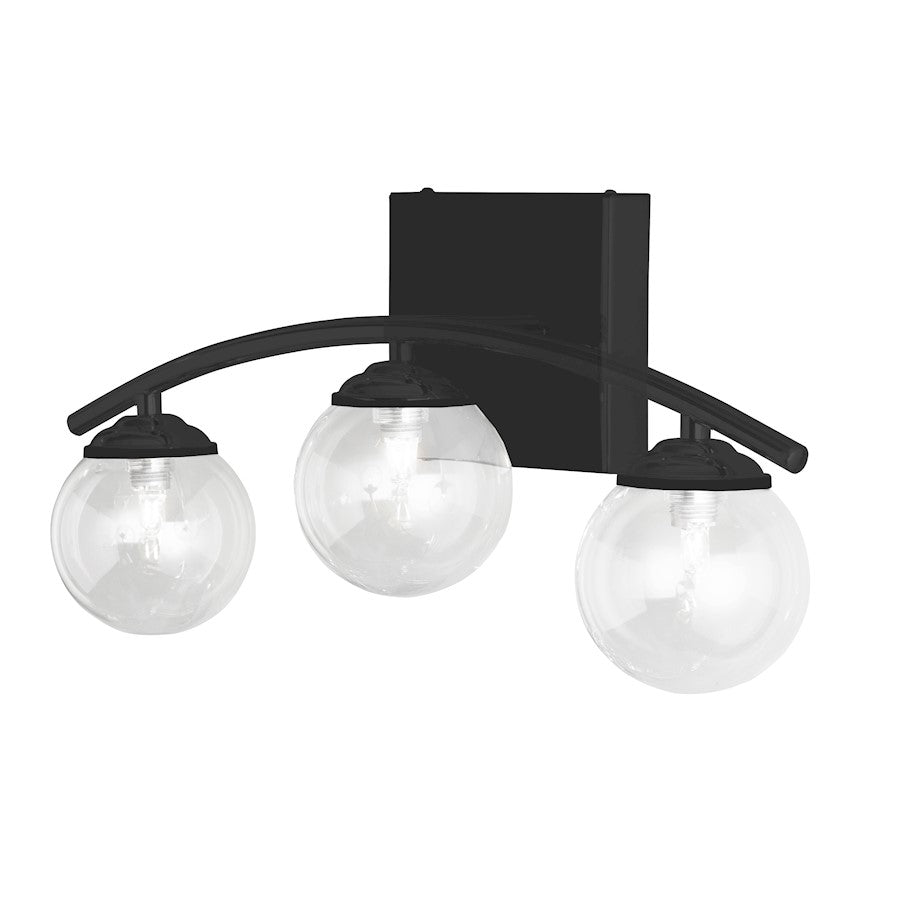 Dainolite Vanda 20in 3-Light Vanity | Traditional Matte Black and Clear Glass | Bathroom & Powder Room | 8 x 20 x 6 in | Model V13-203W-MB