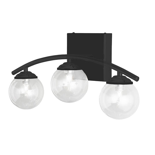 Dainolite Vanda 20in 3-Light Vanity | Traditional Matte Black and Clear Glass | Bathroom & Powder Room | 8 x 20 x 6 in | Model V13-203W-MB