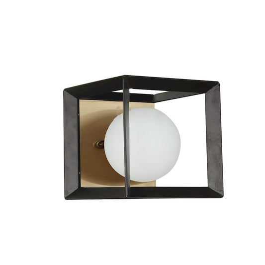 Dainolite V166 6in 1-Light Wall Sconce | Transitional Black and Aged Brass with White Glass | Hallway & Bedroom Accent | Model V166-1W-BK-AGB