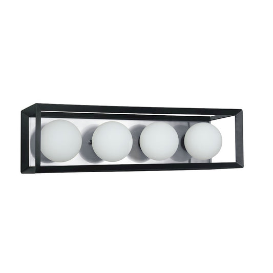 Dainolite V166 21in 4-Light Vanity Light | Transitional Black and Polished Chrome Metal with White Glass | Bathroom Vanity | 21.25 x | Model V166-4W-BK-PC