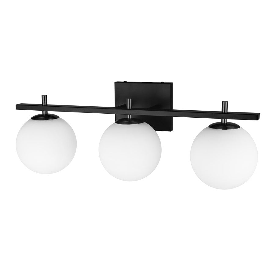 Dainolite Vivaldi 24in 3-Light Vanity | Transitional Matte Black and White Glass | Bathroom & Powder Room | 1 x 24 x 5 in | Model VAD-233W-MB