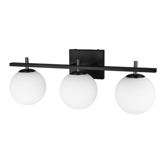 Dainolite Vivaldi 24in 3-Light Vanity | Transitional Matte Black and White Glass | Bathroom & Powder Room | 1 x 24 x 5 in | Model VAD-233W-MB