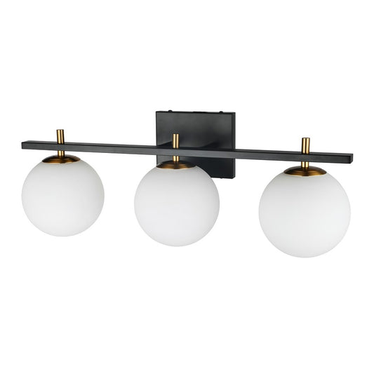 Dainolite Vivaldi 24in 3-Light Vanity Light | Transitional Matte Black and Aged Brass with White Glass | Bathroom & Powder | Model VAD-233W-MB-AGB