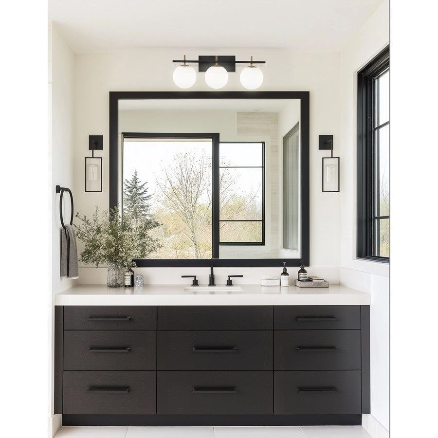 Dainolite Vivaldi 24in 3-Light Vanity Light | Transitional Matte Black and Aged Brass with White Glass | Bathroom & Powder | Model VAD-233W-MB-AGB
