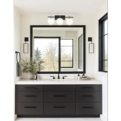 Dainolite Vivaldi 24in 3-Light Vanity Light | Transitional Matte Black and Aged Brass with White Glass | Bathroom & Powder | Model VAD-233W-MB-AGB