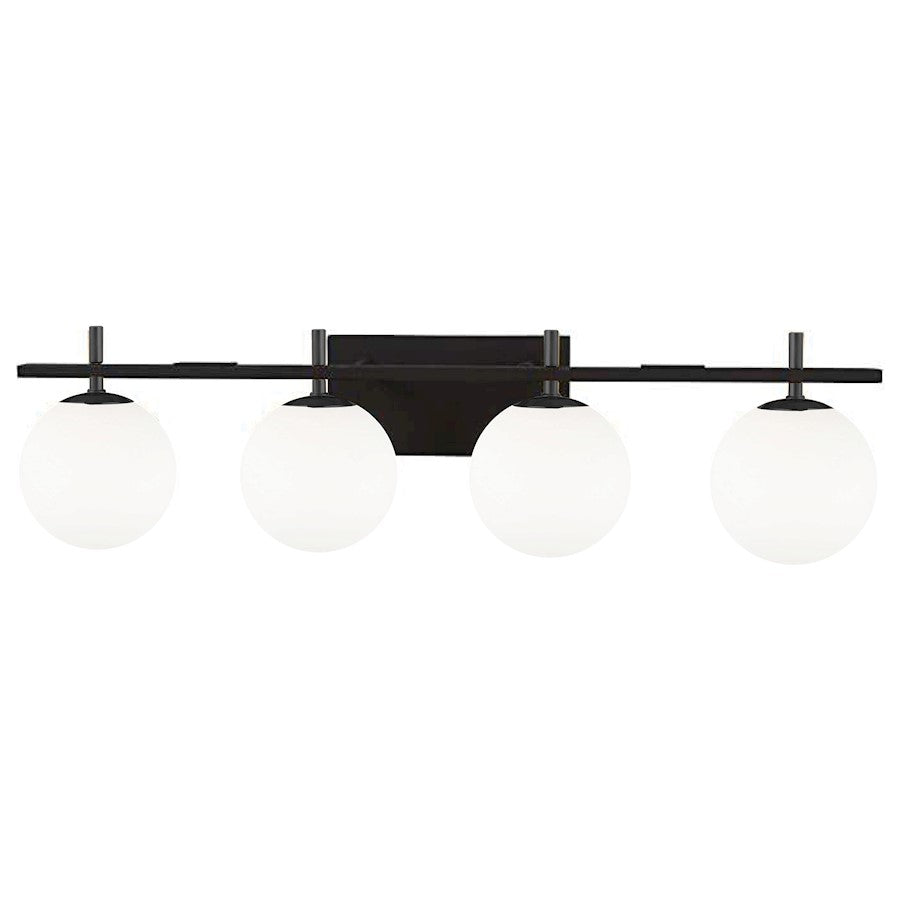 Dainolite Vivaldi 32in 4-Light Vanity Light | Transitional Matte Black with White Glass | Bathroom & Powder Room | W 32 x H 5 x D | Model VAD-324W-MB
