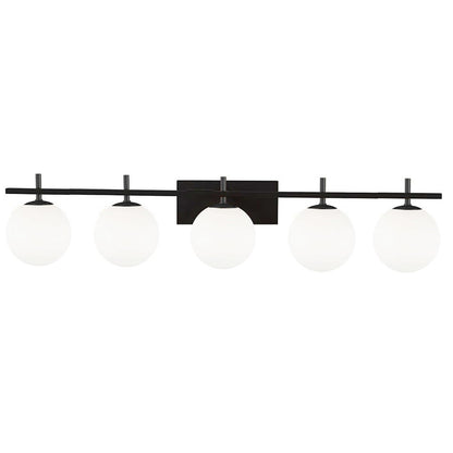 Dainolite Vivaldi 41in 5-Light Vanity Light | Transitional Matte Black with White Glass | Bathroom & Powder Room | W 41 x H 5 x D | Model VAD-415W-MB