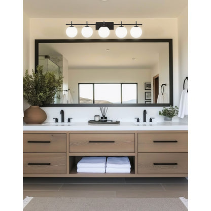 Dainolite Vivaldi 41in 5-Light Vanity Light | Transitional Matte Black with White Glass | Bathroom & Powder Room | W 41 x H 5 x D | Model VAD-415W-MB