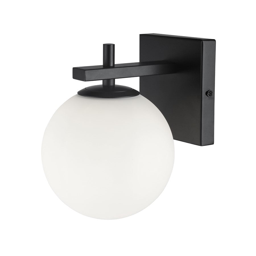 Dainolite Vivaldi 5in 1-Light Wall Sconce | Transitional Matte Black with White Glass | Hallway & Bedroom | 5 x 1 x 5 in | Model VAD-51W-MB