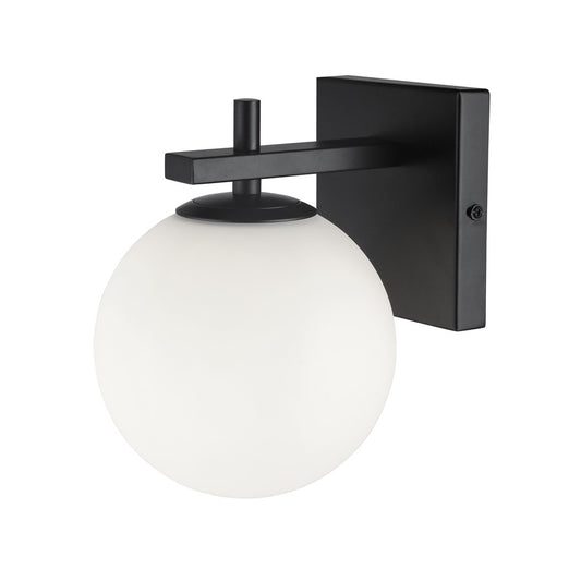 Dainolite Vivaldi 5in 1-Light Wall Sconce | Transitional Matte Black with White Glass | Hallway & Bedroom | 5 x 1 x 5 in | Model VAD-51W-MB