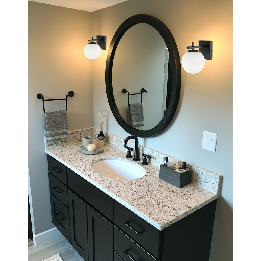 Dainolite Vivaldi 5in 1-Light Wall Sconce | Transitional Matte Black with White Glass | Hallway & Bedroom | 5 x 1 x 5 in | Model VAD-51W-MB