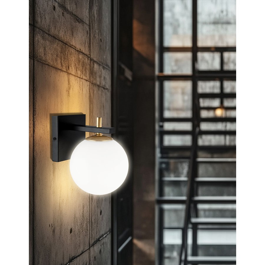 Dainolite Vivaldi 5in 1-Light Wall Sconce | Transitional Matte Black and Aged Brass with White Glass | Hallway & Bedroom | Model VAD-51W-MB-AGB
