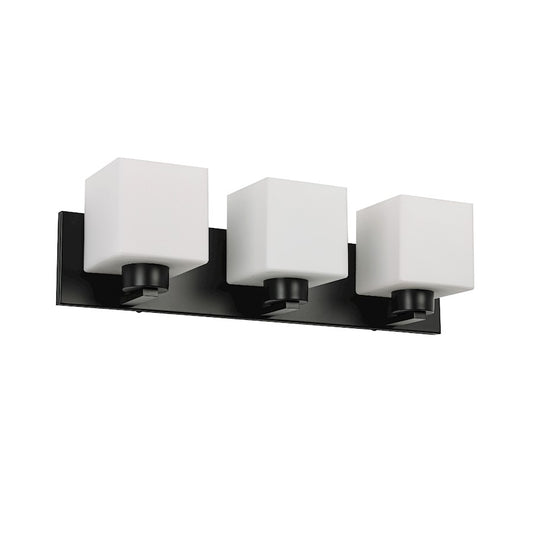 Dainolite Veda 22in 3-Light Vanity | Contemporary Matte Black with White Glass | Bathroom & Powder Room | 22 x 5 x 7 in | Model VED-223W-MB