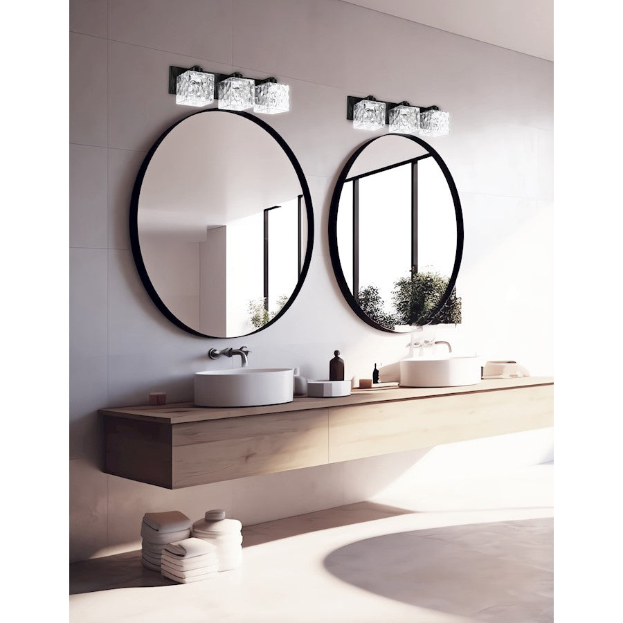 Dainolite Veda 23in 3-Light Vanity Light | Contemporary Matte Black and Clear Glass | Bathroom Vanity | 23 x 5 x 7 in | Model VED-223W-MB-CLR