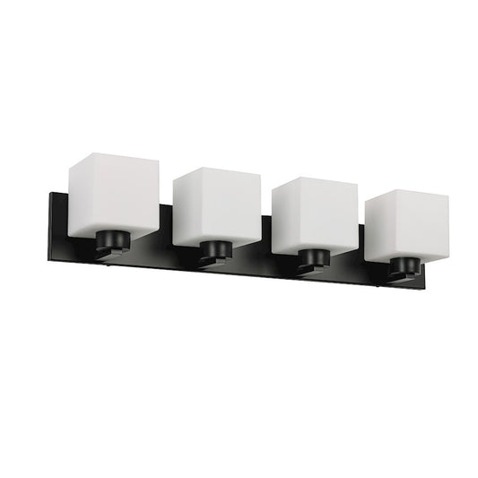 Dainolite Veda 29in 4-Light Vanity Light | Contemporary Matte Black and White Opal Glass | Bathroom Vanity | 29 x 5 x 7 in | Model VED-294W-MB