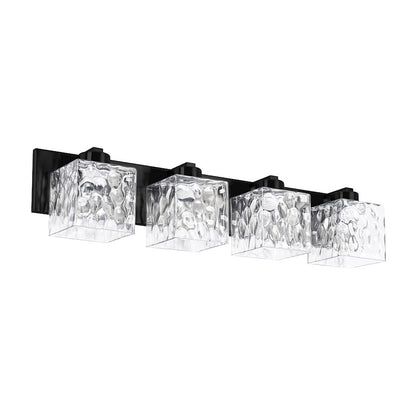 Dainolite Veda 31in 4-Light Vanity Light | Contemporary Matte Black and Clear Glass | Bathroom Vanity | 31 x 5 x 7 in | Model VED-294W-MB-CLR