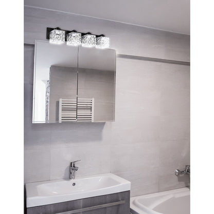 Dainolite Veda 31in 4-Light Vanity Light | Contemporary Matte Black and Clear Glass | Bathroom Vanity | 31 x 5 x 7 in | Model VED-294W-MB-CLR