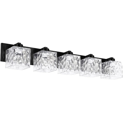 Dainolite Veda 38in 5-Light Bath Vanity | Contemporary Matte Black and Clear Glass | Bathroom Vanity | 38 x 5 x 7 in | Model VED-365W-MB-CLR