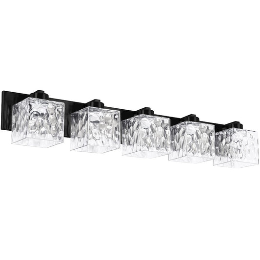 Dainolite Veda 38in 5-Light Bath Vanity | Contemporary Matte Black and Clear Glass | Bathroom Vanity | 38 x 5 x 7 in | Model VED-365W-MB-CLR