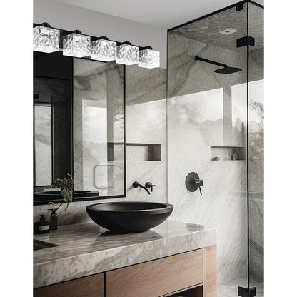 Dainolite Veda 38in 5-Light Bath Vanity | Contemporary Matte Black and Clear Glass | Bathroom Vanity | 38 x 5 x 7 in | Model VED-365W-MB-CLR