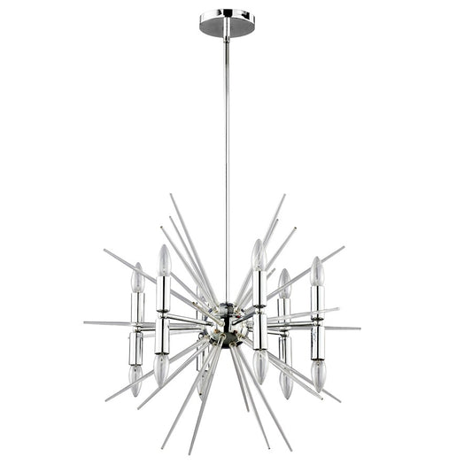 Dainolite Vela 24in 12-Light Pendant | Polished Chrome and Clear Acrylic Spikes | Dining Room & Living Room | 24 x 24 x 24 in | Model VEL-2412C-PC