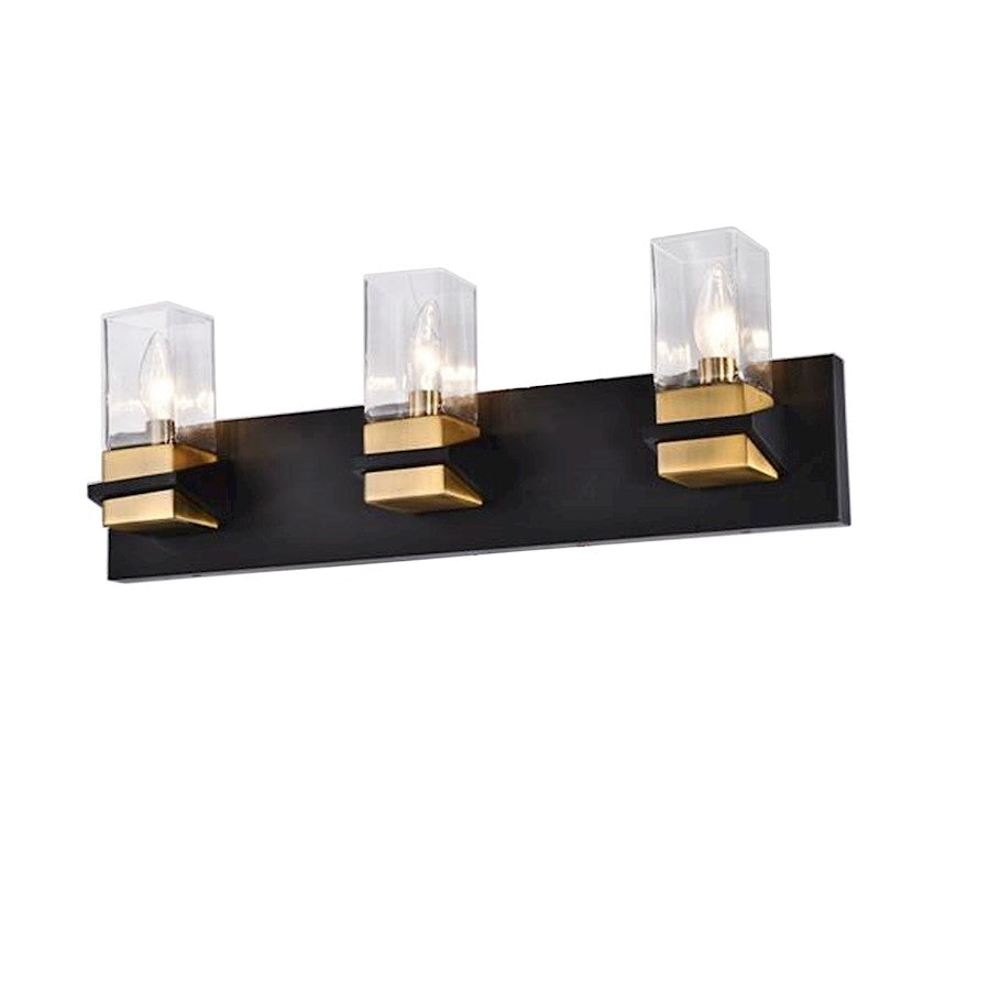 Dainolite Veronica 24in 3-Light Vanity | Contemporary Matte Black Metal and Clear Glass | Bathroom & Powder Room Vanity Light | 24 | Model VER-243W-MB-AGB