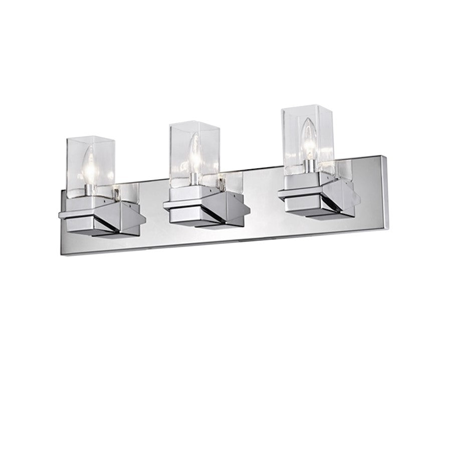 Dainolite Veronica 24in 3-Light Vanity | Contemporary Polished Chrome and Clear Glass | Bathroom & Powder Room | 24 x 4 x 8 in | Model VER-243W-PC