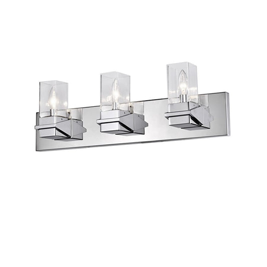 Dainolite Veronica 24in 3-Light Vanity | Contemporary Polished Chrome and Clear Glass | Bathroom & Powder Room | 24 x 4 x 8 in | Model VER-243W-PC