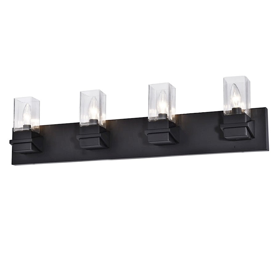 Dainolite Veronica 32in 4-Light Vanity | Contemporary Matte Black and Clear Glass | Bathroom & Powder Room | 32 x 4 x 8 in | Model VER-324W-MB