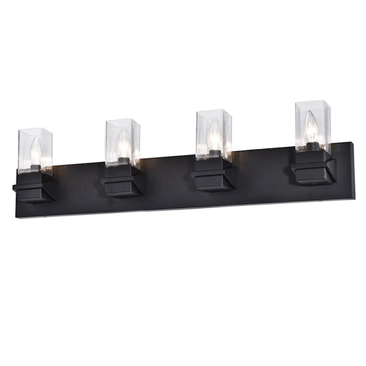 Dainolite Veronica 32in 4-Light Vanity | Contemporary Matte Black and Clear Glass | Bathroom & Powder Room | 32 x 4 x 8 in | Model VER-324W-MB