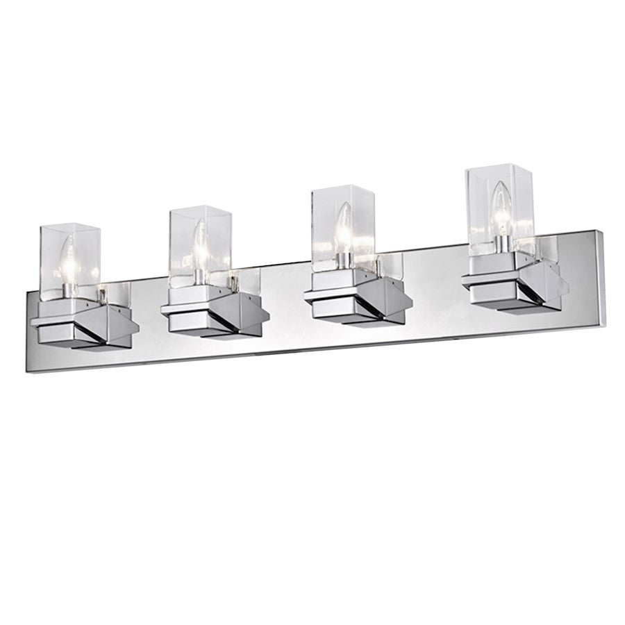 Dainolite Veronica 32in 4-Light Vanity | Contemporary Polished Chrome and Clear Glass | Bathroom & Powder Room | 32 x 4 x 8 in | Model VER-324W-PC