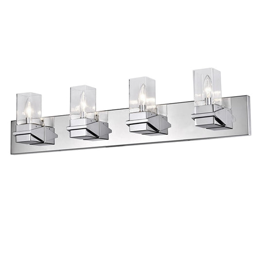 Dainolite Veronica 32in 4-Light Vanity | Contemporary Polished Chrome and Clear Glass | Bathroom & Powder Room | 32 x 4 x 8 in | Model VER-324W-PC