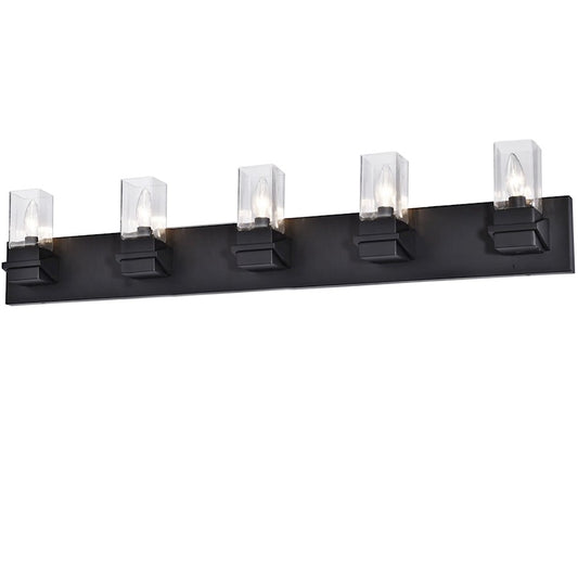 Dainolite Veronica 40in 5-Light Vanity | Contemporary Matte Black and Clear Glass | Bathroom & Powder Room | 40 x 4 x 8 in | Model VER-405W-MB