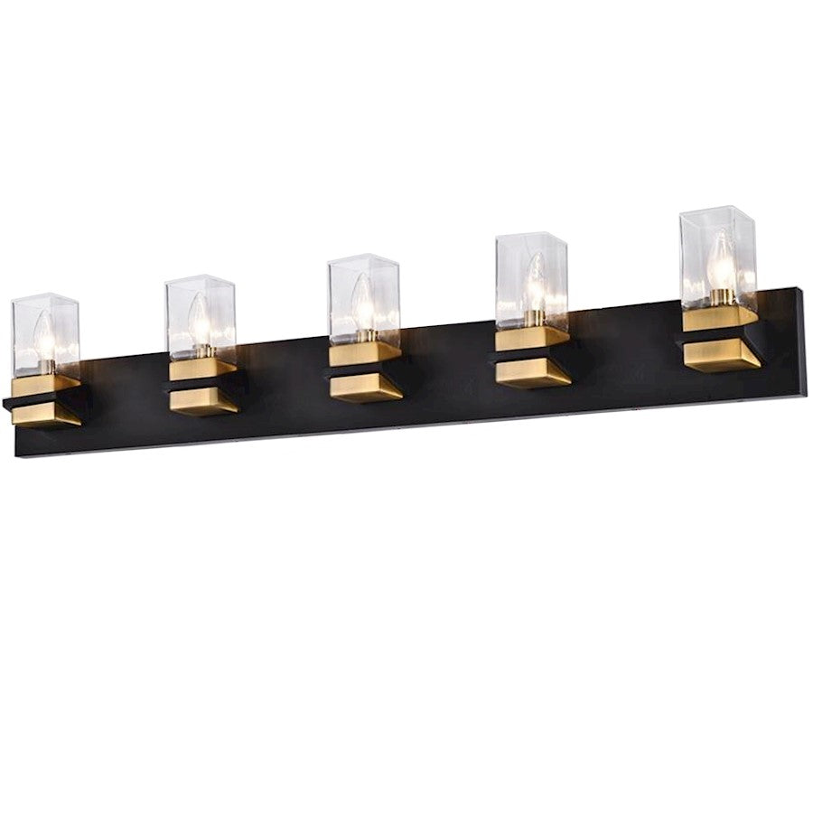 Dainolite Veronica 40in 5-Light Vanity | Contemporary Matte Black and Aged Brass with Clear Glass | Bathroom & Powder Room | Model VER-405W-MB-AGB