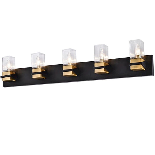 Dainolite Veronica 40in 5-Light Vanity | Contemporary Matte Black and Aged Brass with Clear Glass | Bathroom & Powder Room | Model VER-405W-MB-AGB