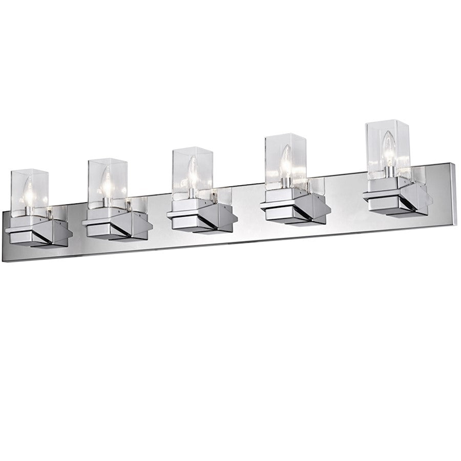 Dainolite Veronica 40in 5-Light Vanity | Contemporary Polished Chrome and Clear Glass | Bathroom & Powder Room | 40 x 4 x 8 in | Model VER-405W-PC