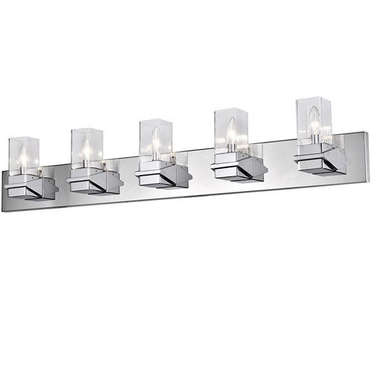 Dainolite Veronica 40in 5-Light Vanity | Contemporary Polished Chrome and Clear Glass | Bathroom & Powder Room | 40 x 4 x 8 in | Model VER-405W-PC