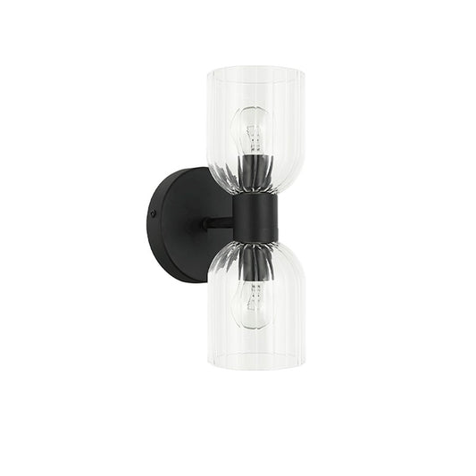 Dainolite Vienna 2-Light Wall Sconce | Transitional Matte Black and Clear Glass | Bathroom & Powder Room Vanity | 11.5 in H, Damp | Model VIE-102W-MB