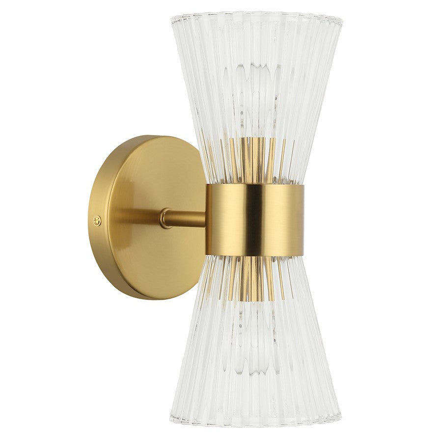 Dainolite Vienna 2-Light Wall Sconce | Transitional Aged Brass and Clear Glass | Bathroom & Powder Room Vanity | 11.5 in H, Damp | Model VIE-112W-AGB