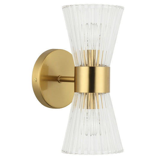 Dainolite Vienna 2-Light Wall Sconce | Transitional Aged Brass and Clear Glass | Bathroom & Powder Room Vanity | 11.5 in H, Damp | Model VIE-112W-AGB