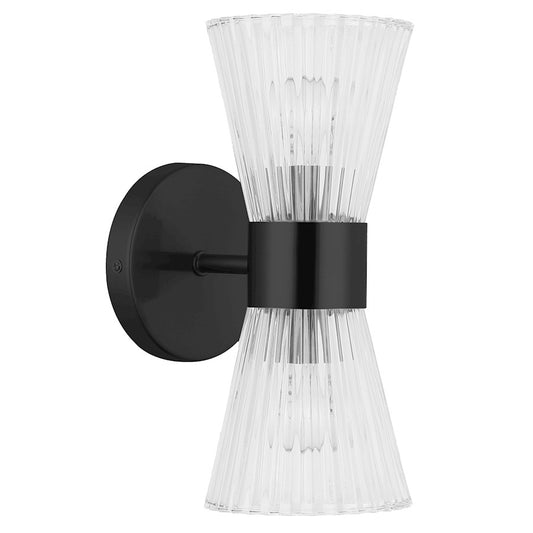 Dainolite Vienna 2-Light Wall Sconce | Transitional Matte Black and Clear Glass | Bathroom & Powder Room Vanity | 11.5 in H, Damp | Model VIE-112W-MB