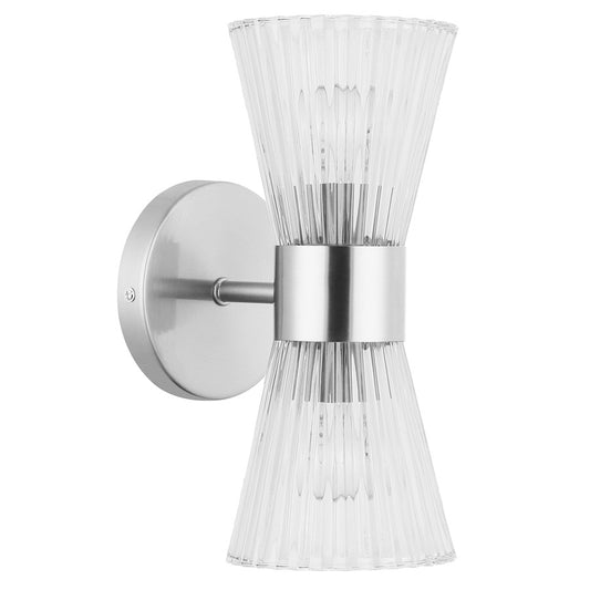 Dainolite Vienna 2-Light Wall Sconce | Transitional Polished Chrome and Clear Ribbed Glass | Bathroom & Hallway Accent | 6in | Model VIE-112W-PC