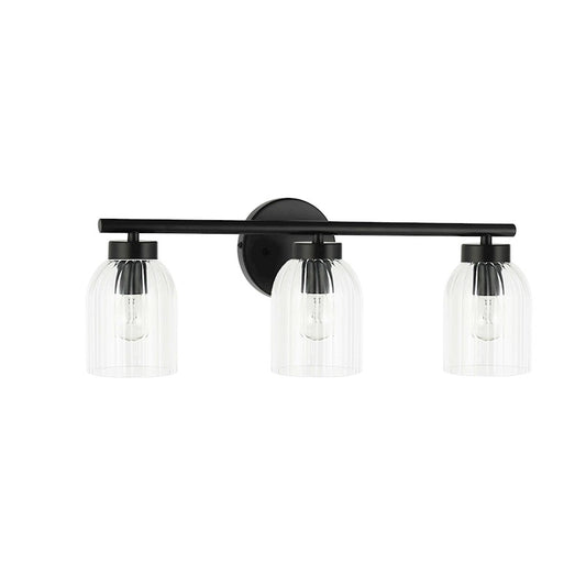 Dainolite Vienna 21in 3-Light Vanity Light | Transitional Matte Black and Clear Ribbed Glass | Bathroom & Powder Room | Model VIE-213W-MB