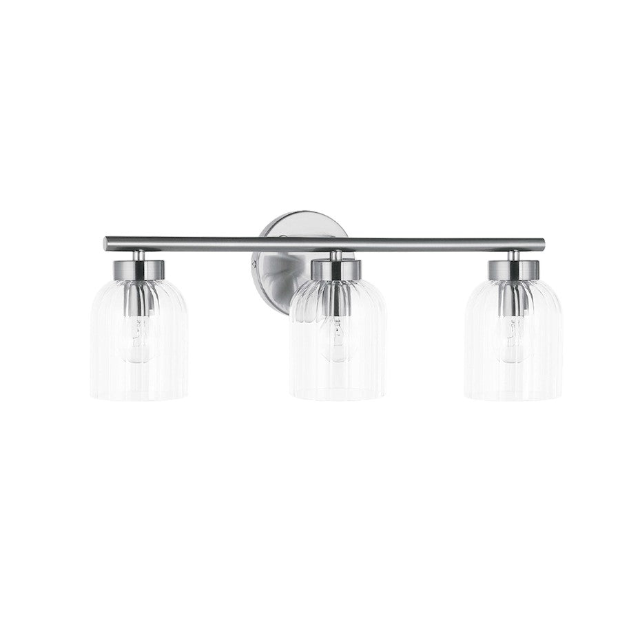 Dainolite Vienna 21in 3-Light Vanity Light | Transitional Polished Chrome and Clear Ribbed Glass | Bathroom & Powder Room | Model VIE-213W-PC