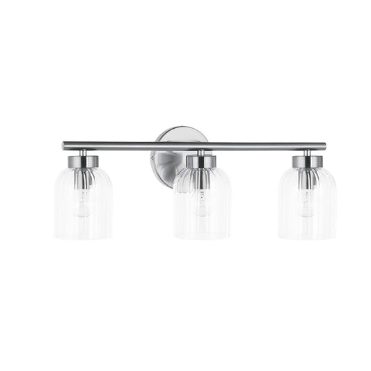 Dainolite Vienna 21in 3-Light Vanity Light | Transitional Polished Chrome and Clear Ribbed Glass | Bathroom & Powder Room | Model VIE-213W-PC