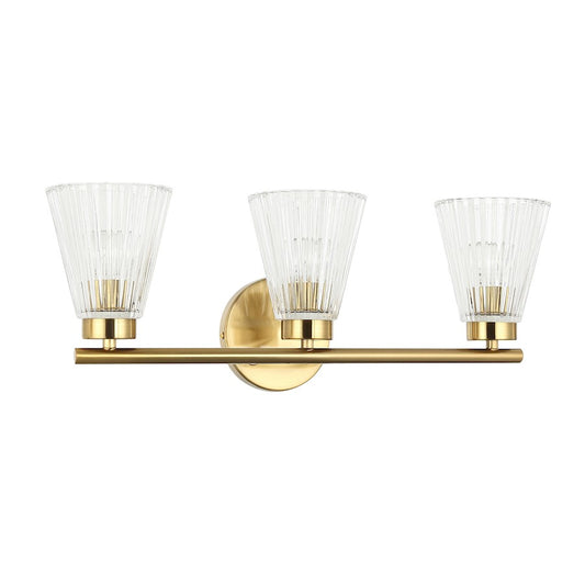Dainolite Vienna 21in 3-Light Vanity | Transitional Aged Brass and Clear Ribbed Glass | Bathroom & Powder Room | 21 x 6 x 8 in | Model VIE-223W-AGB
