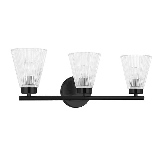 Dainolite Vienna 21in 3-Light Vanity | Transitional Matte Black and Clear Ribbed Glass | Bathroom & Powder Room | 21 x 6 x 8 in | Model VIE-223W-MB