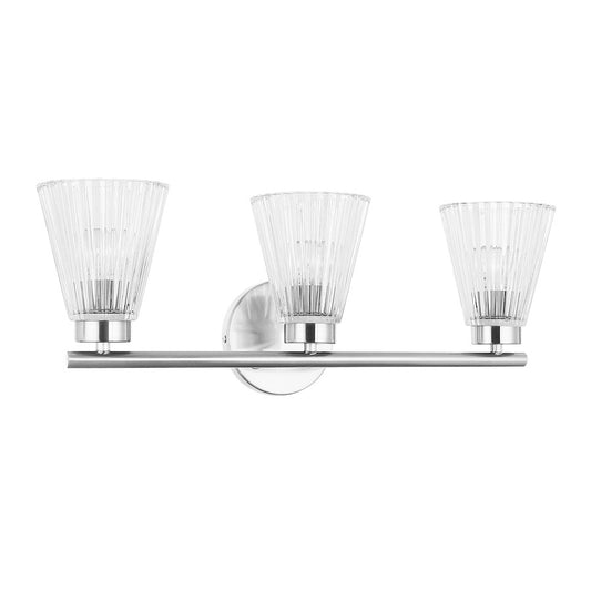 Dainolite Vienna 21in 3-Light Vanity | Transitional Polished Chrome and Clear Ribbed Glass | Bathroom & Powder Room | Model VIE-223W-PC