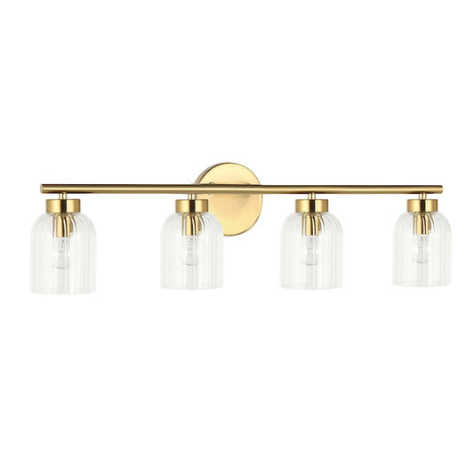 Dainolite Vienna 29in 4-Light Vanity | Transitional Aged Brass and Clear Ribbed Glass | Bathroom & Powder Room | Model VIE-294W-AGB